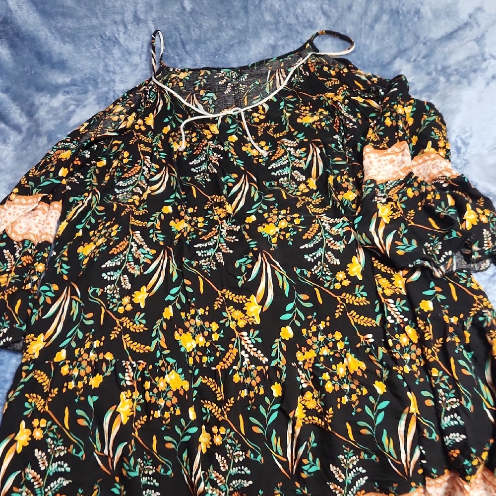 Floral Black and Yellow Women's Top